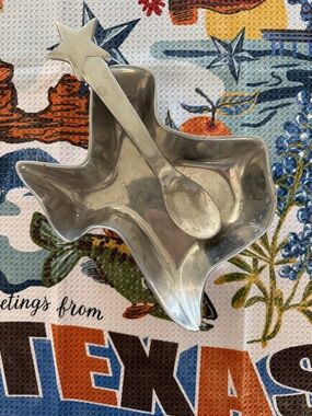 Texas-themed Silver Candy dish and star spoon with a beautiful dish towel!